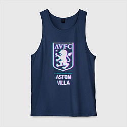 Майка мужская хлопок Aston Villa FC в стиле glitch, цвет: тёмно-синий