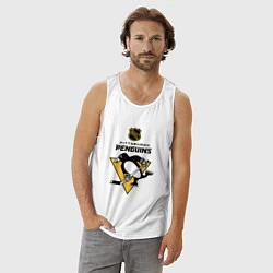 Майка мужская хлопок Питтсбург Пингвинз НХЛ логотип, цвет: белый — фото 2