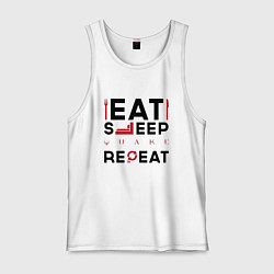 Майка мужская хлопок Надпись: eat sleep Quake repeat, цвет: белый