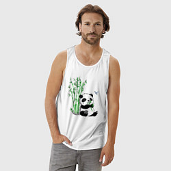 Майка мужская хлопок Панда бамбук и стрекоза, цвет: белый — фото 2