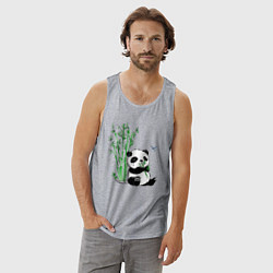 Майка мужская хлопок Панда бамбук и стрекоза, цвет: меланж — фото 2