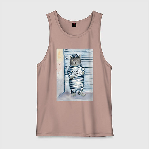 Мужская майка Акварельный рисунок плохой кот / Пыльно-розовый – фото 1