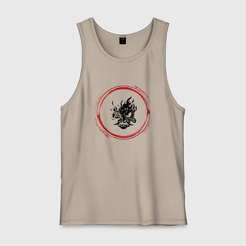 Мужская майка Символ Cyberpunk 2077 и красная краска вокруг / Миндальный – фото 1