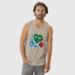 Майка мужская хлопок Frog Pepe мем, цвет: миндальный — фото 2