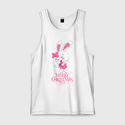 Майка мужская хлопок Cute bunny, merry Christmas, цвет: белый