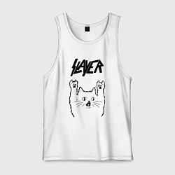 Майка мужская хлопок Slayer - rock cat, цвет: белый