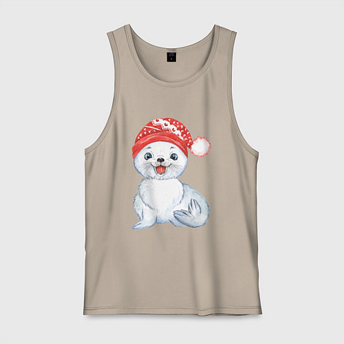 Мужская майка Новогодний тюлень / Миндальный – фото 1