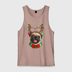 Майка мужская хлопок Новогодний мопс, цвет: пыльно-розовый