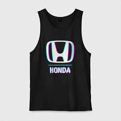 Майка мужская хлопок Значок Honda в стиле glitch, цвет: черный