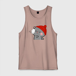 Майка мужская хлопок Игра в снежки - серый котик, цвет: пыльно-розовый