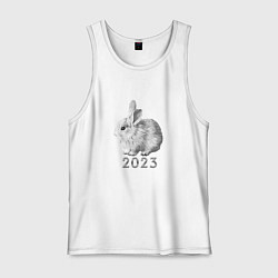 Майка мужская хлопок Новогодний белый кролик, символ 2023 года, цвет: белый