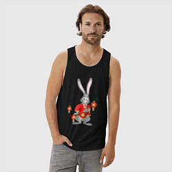 Майка мужская хлопок Черный водяной кролик в красной рубахе, цвет: черный — фото 2