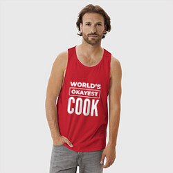Майка мужская хлопок Worlds okayest cook, цвет: красный — фото 2
