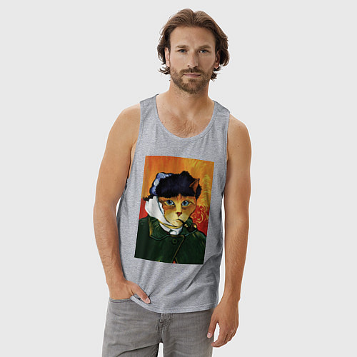 Мужская майка Кот Ван Гога портрет с отрезанным ухом - пародия / Меланж – фото 3