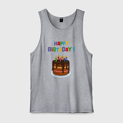 Майка мужская хлопок Шоколадный торт с днём рождения, цвет: меланж