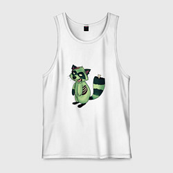 Майка мужская хлопок Зеленый енот зомбак, цвет: белый