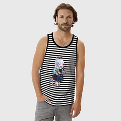 Майка мужская хлопок Аяка кушает, цвет: черная тельняшка — фото 2