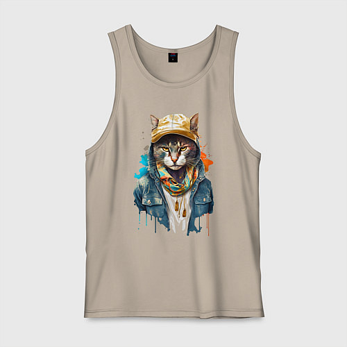 Мужская майка Кот репер / Миндальный – фото 1