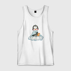 Майка мужская хлопок Пингвин на облаке, цвет: белый