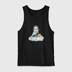 Майка мужская хлопок Пингвин на облаке, цвет: черный
