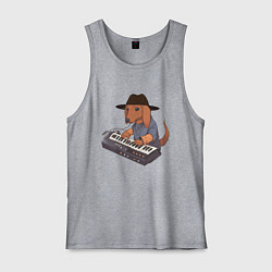 Майка мужская хлопок Аниме Такса с синтезатором, цвет: меланж