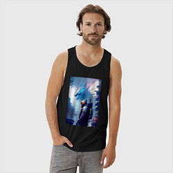 Майка мужская хлопок Акула - киберпанк - нейросеть, цвет: черный — фото 2