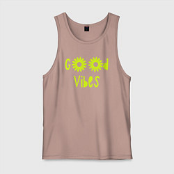 Майка мужская хлопок Flowers - Good vibes, цвет: пыльно-розовый