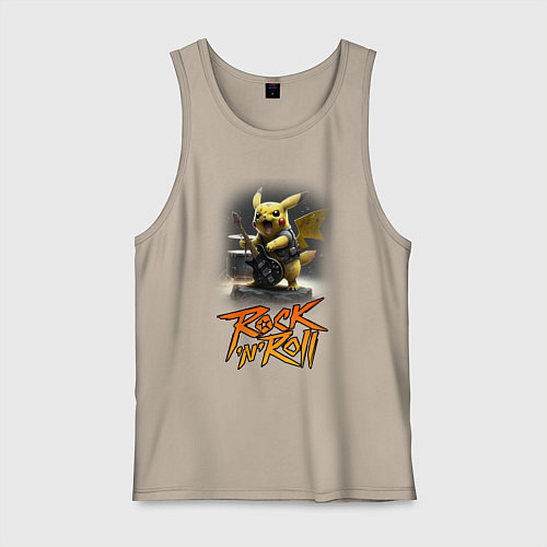 Мужская майка Пикачу Рокnroll / Миндальный – фото 1