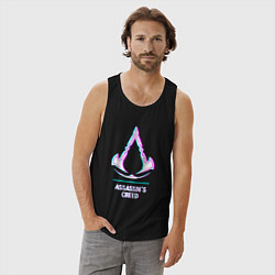 Майка мужская хлопок Assassins Creed в стиле glitch и баги графики, цвет: черный — фото 2