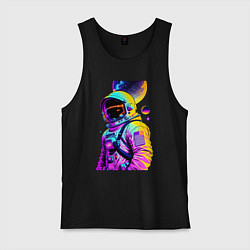 Майка мужская хлопок Космонавт в космосе - нейросеть - свечение, цвет: черный