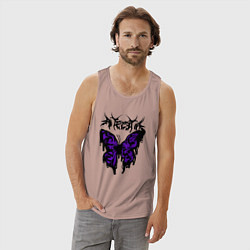 Майка мужская хлопок Gothic black butterfly, цвет: пыльно-розовый — фото 2