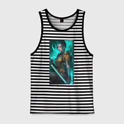 Майка мужская хлопок Девушка самурай киберпанк, цвет: черная тельняшка