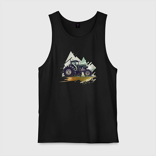 Мужская майка Farming Simulator - Tractor and mountains / Черный – фото 1