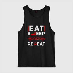 Майка мужская хлопок Надпись eat sleep Horizon repeat, цвет: черный
