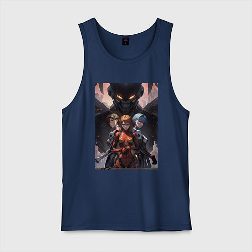 Мужская майка Лучшие девочки Евангелиона: Аска, Рей / Тёмно-синий – фото 1