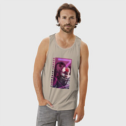 Майка мужская хлопок Honkai - Кафка и яблоко, цвет: миндальный — фото 2