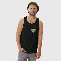 Майка мужская хлопок Сердце из фигур тетрис, цвет: черный — фото 2