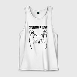 Майка мужская хлопок System of a Down - rock cat, цвет: белый