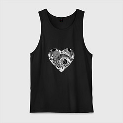 Майка мужская хлопок Сердце с абстрактным черно-белым узором, цвет: черный