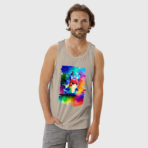 Мужская майка Акварельный Пикачу - поп-арт / Миндальный – фото 3