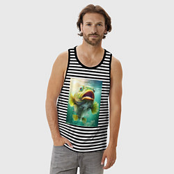 Майка мужская хлопок Большой карп, цвет: черная тельняшка — фото 2