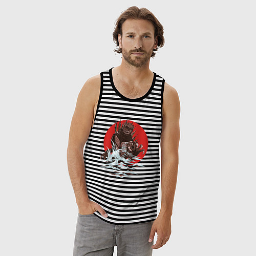 Мужская майка Годзилла и волны / Черная тельняшка – фото 3