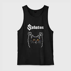 Майка мужская хлопок Sabaton rock cat, цвет: черный