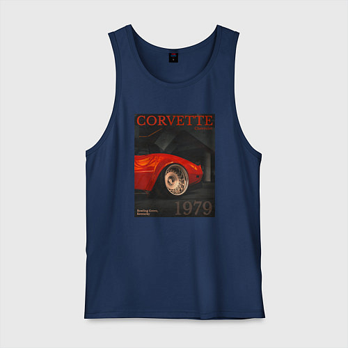 Мужская майка Обложка журнала Chevrolet Corvette C3 / Тёмно-синий – фото 1
