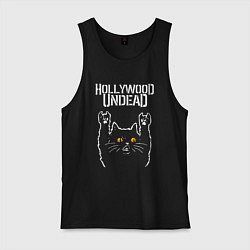 Майка мужская хлопок Hollywood Undead rock cat, цвет: черный