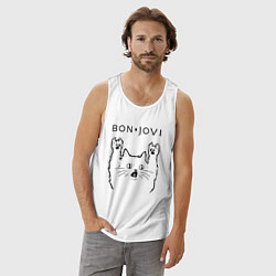 Майка мужская хлопок Bon Jovi - rock cat, цвет: белый — фото 2