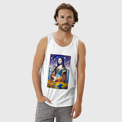 Майка мужская хлопок Mona Lisa - space fantasy - neural network, цвет: белый — фото 2