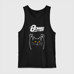Майка мужская хлопок David Bowie rock cat, цвет: черный