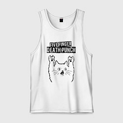 Майка мужская хлопок Five Finger Death Punch - rock cat, цвет: белый