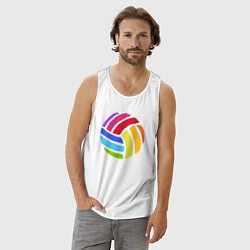 Майка мужская хлопок Rainbow volleyball, цвет: белый — фото 2